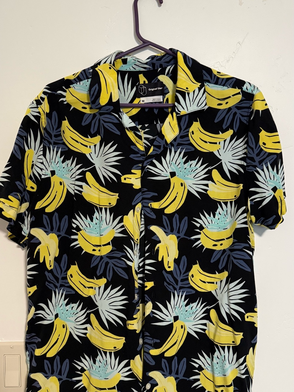 Original Use Black Tropical Banana Print Short-Sleeve Shirt - Yellow